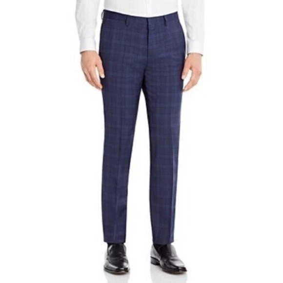 HUGO Hesten Extra Slim Fit Blue‎ Plaid Suit Pants Dark Blue Plaid Size 38R - Picture 1 of 3